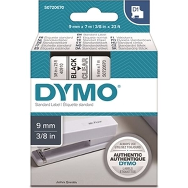 Tarrakasetti Dymo D1 40910 9mm kirkas/musta